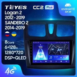 Штатная магнитола Teyes CC2PLUS для Renault Logan/Sandero 2 2014-2019 на Android 10