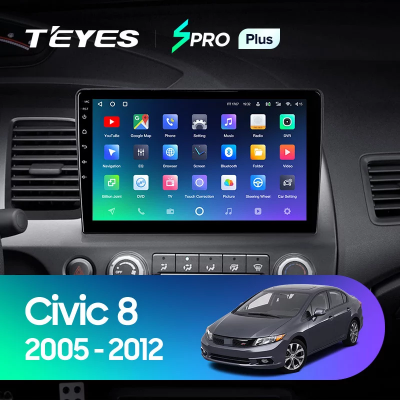 Штатная магнитола Teyes SPRO+ для Honda Civic 8 FK FN FD 2005-2012 на Android 10